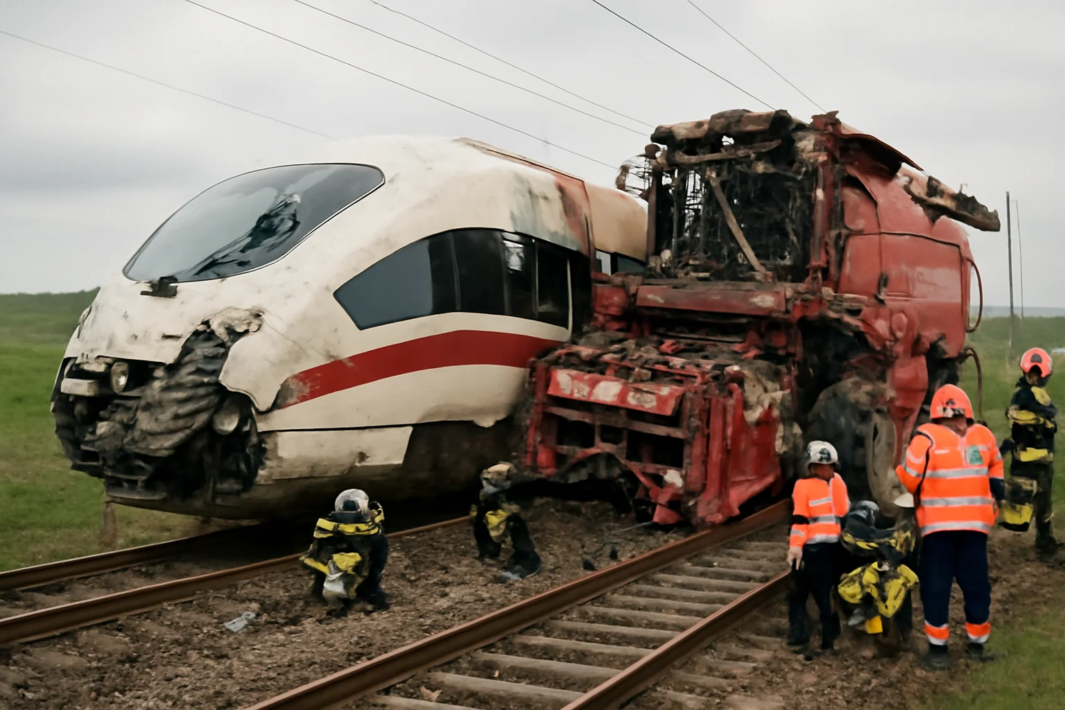 Coliziune fatală între un tren de mare viteză și un utilaj agricol, soldată cu victime și răniți.
