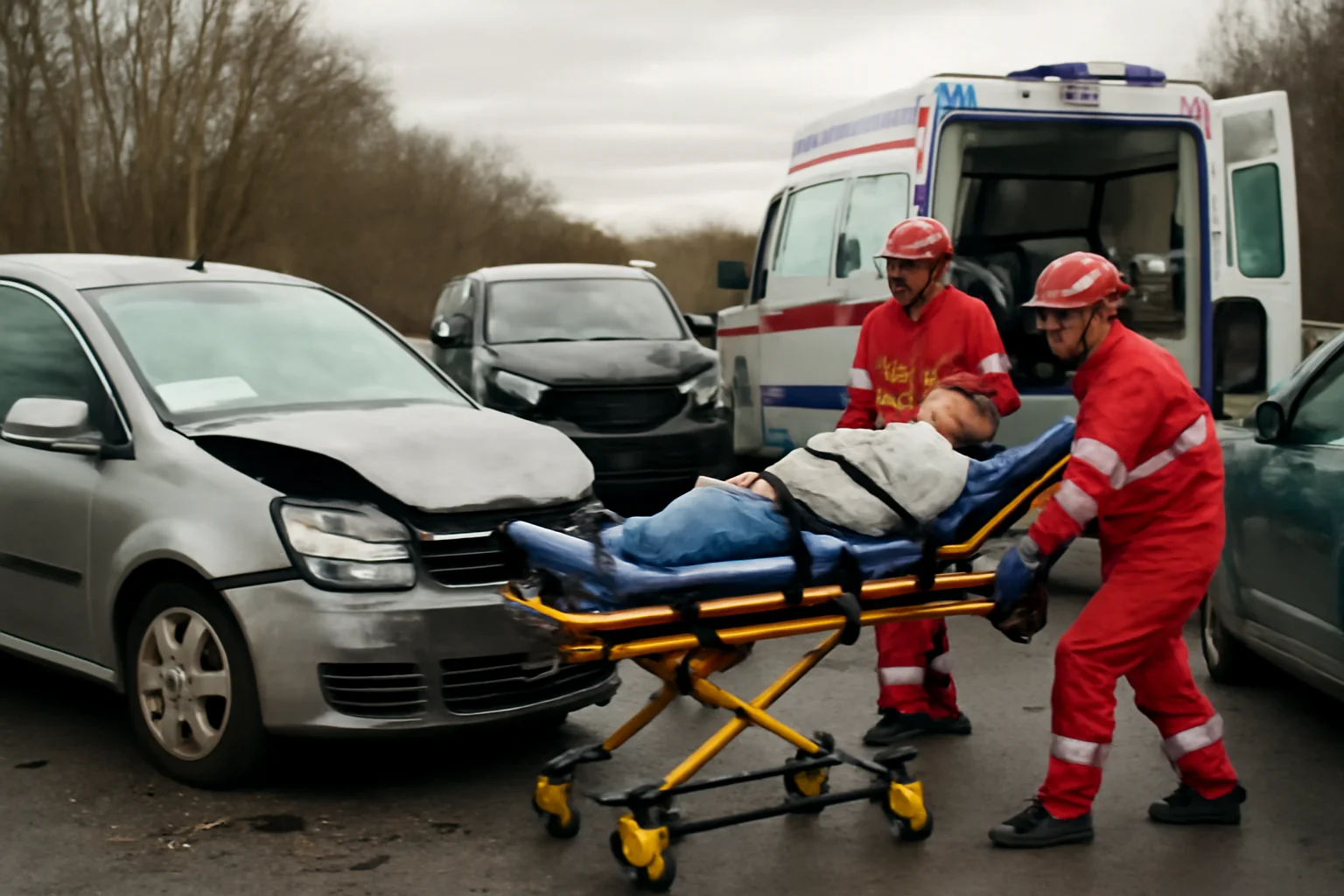 Trei Mașini Avariate, Femeie Transportată de Urgență pe Ambulanță
