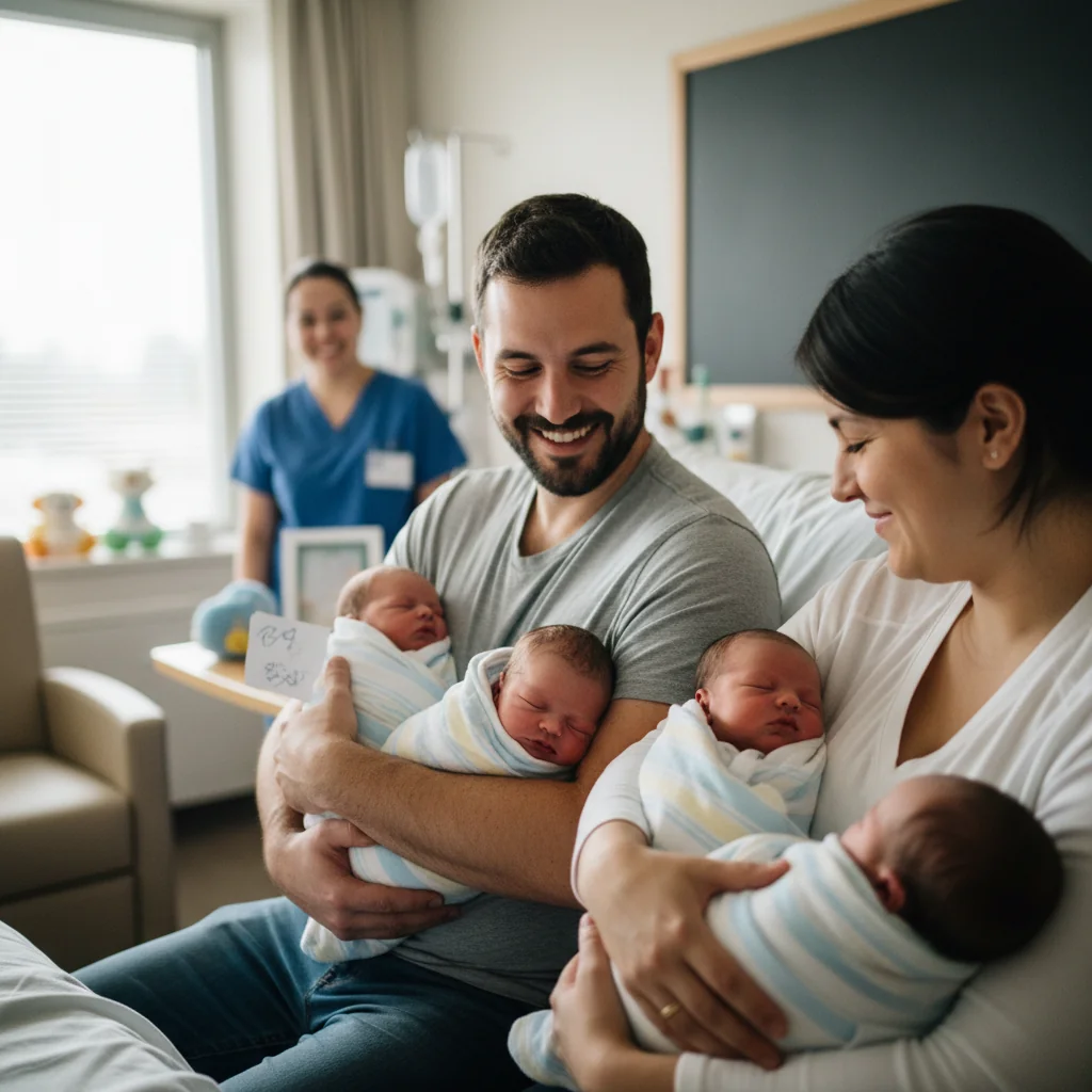 Tripleți născuți la Maternitatea Bega, familia crește cu 4 surioare