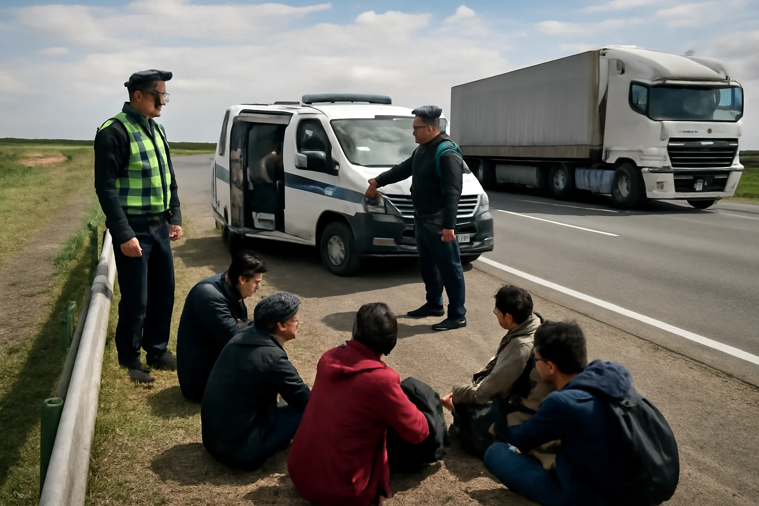 Verificări la Frontieră - Migranți Descoperiți de Polițiști, Descoperiți în Veurile de Transport pe Autostrada Vestului, Aproape de Nădlac